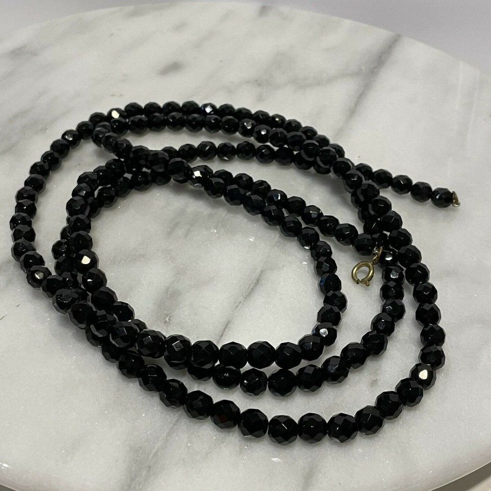52" JET BLACK Multi FACETED Acrylic BEAD FLAPPER